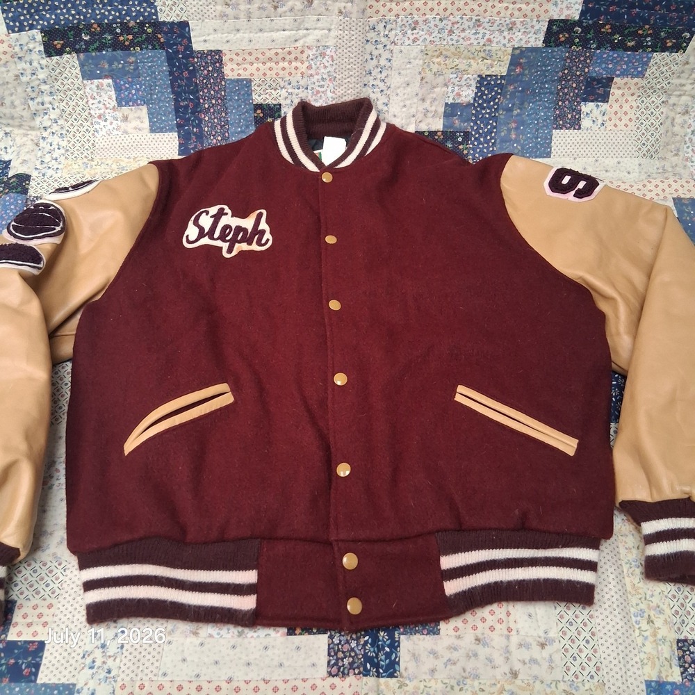 Vintage Trophy Jackets Varsity Style Wool Blend and Leather Burgundy Class of 92